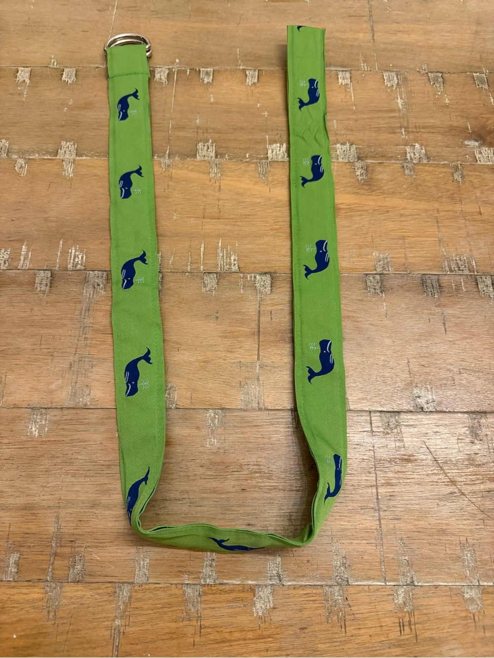 Green Whale Preppy Print D-Ring Fabric Belt for Women